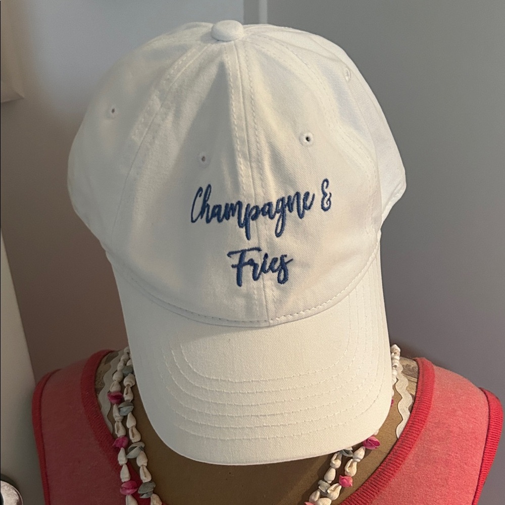 White Cap with Blue Embroidery